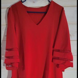 red v neck womens blouse